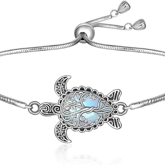 Jewelry - Sterling Silver Turtle Bracelet Moonstone Tree of Life Ocean Jewelry for Women